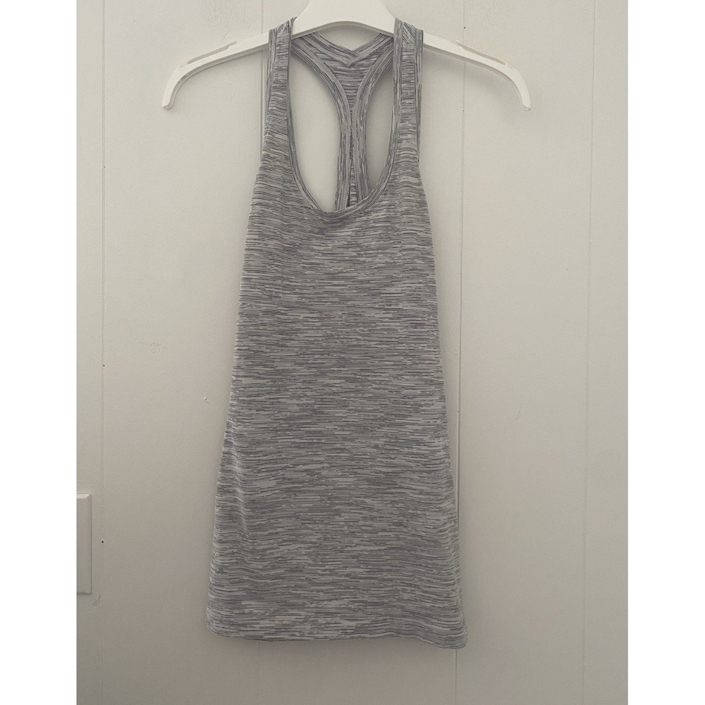 Lululemon Women's Swiftly Tech Racerback Tank Top 6 White Grey Striped Athletic